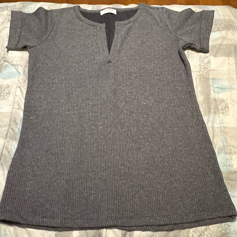 Ash Grey waffle knit Short Sleeve Top